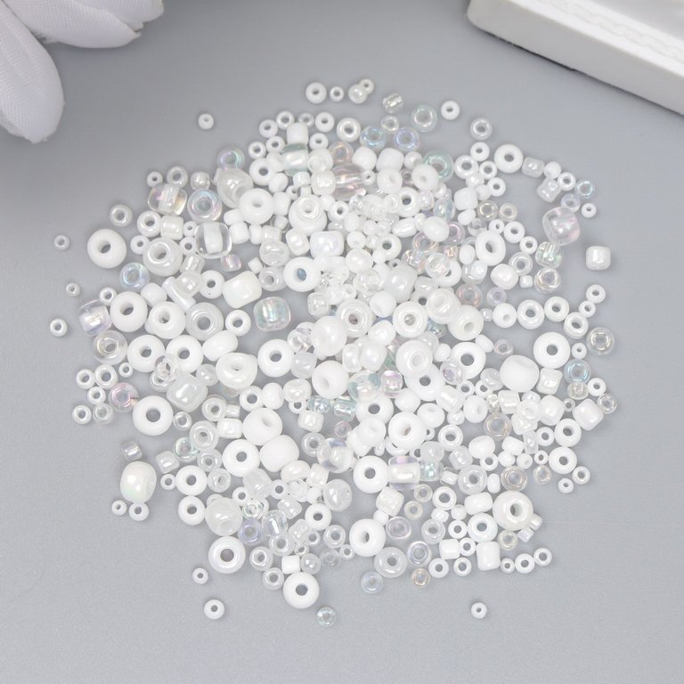 Бисер круглый d=1,5-4 мм, "Ассорти белое" набор 10гр