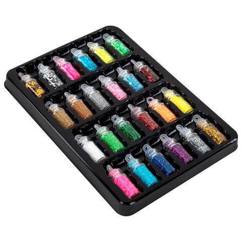 Блестки для декора в стеклянных баночках, набор 24*2гр. ОСТРОВ СОКРОВИЩ