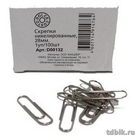 Скрепки 28 мм 100 шт/уп никелированные DOLCE COSTO