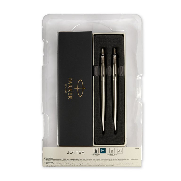 Набор подарочный Parker "Jotter Stainless Stee" (ручка шарик. 1мм и ручка перьев 1мм, корп. серебро)