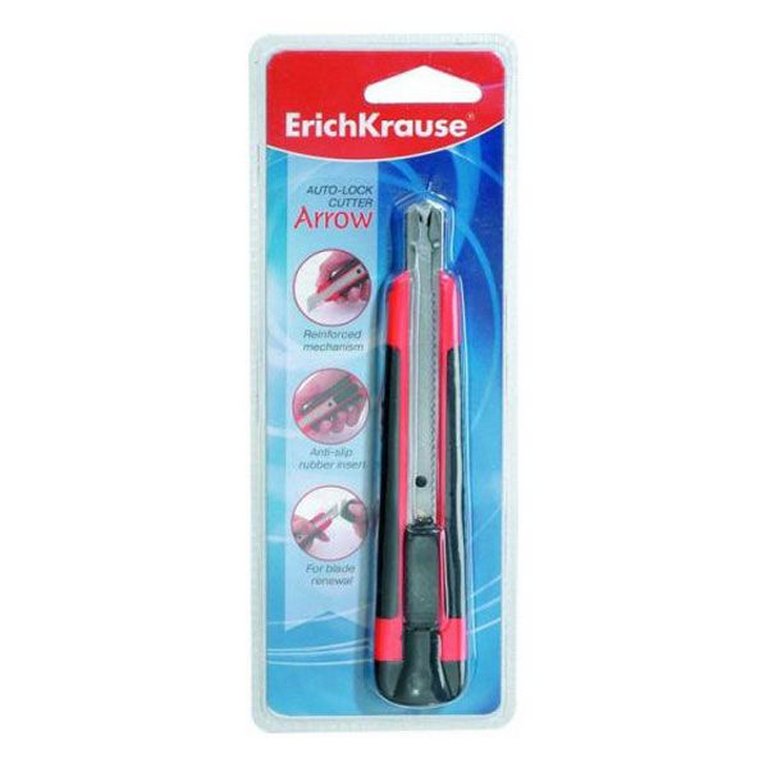 Нож канцеляр. шир. 0,9 см, метал. направ. 2 запас. лезвия, рез. вставки Erich Krause Arrow auto-lock