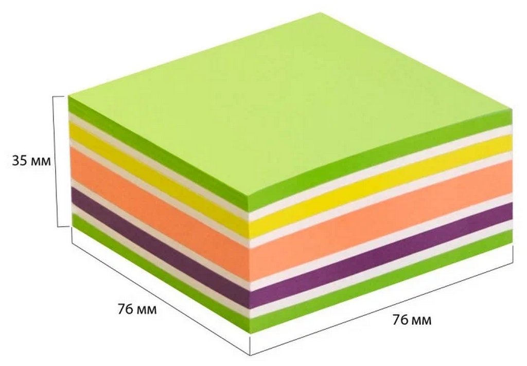 Бумага с клеевым краем  76*76 мм, 400 л, неон/пастель 5цв. Stick`n
