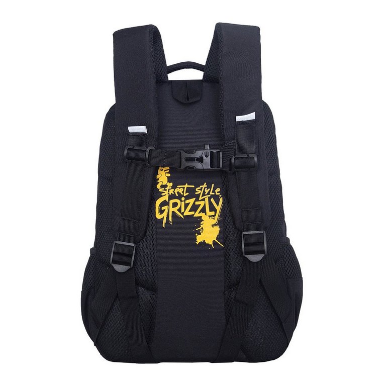 Рюкзак школьный для мальчика Grizzly 40*28*15,5 см, черный/серый