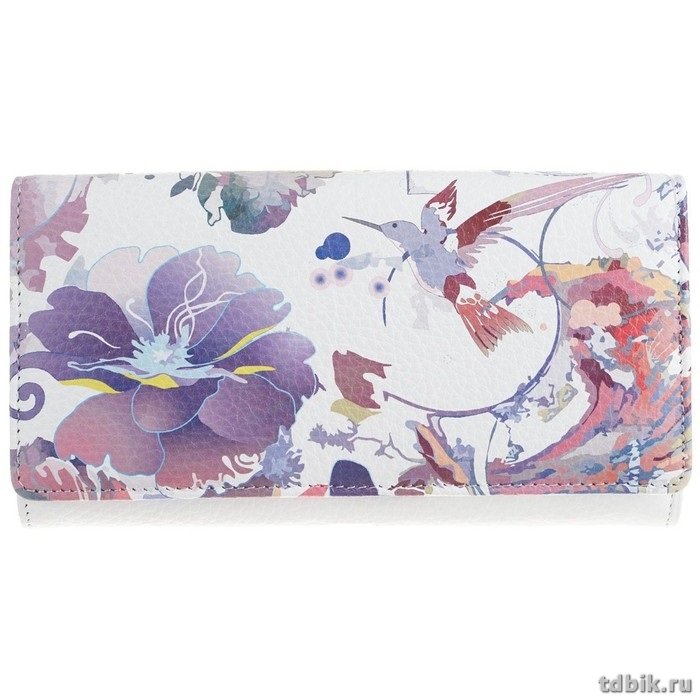 Портмоне D.Morelli женское "Эльза" с глубоким карман. нат. кожа, принт колибри