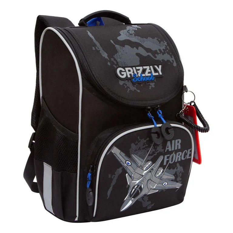 Ранец для мальчика Grizzly (сумка д/обуви) 25*33*13см., черный/синий