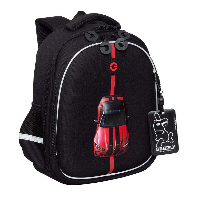 Рюкзак каркасный для мальчика Grizzly 28*36*20 см., черный/красный