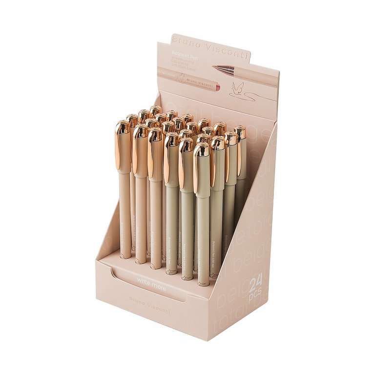 Ручка шариковая BV "Total Beige" 0,38мм синяя (стерж.138мм, линия 0,36мм) игольч.