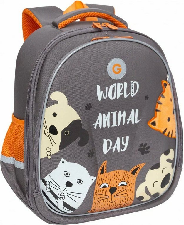 Рюкзак каркасный для девочки Grizzly 28*36*20 см., серый