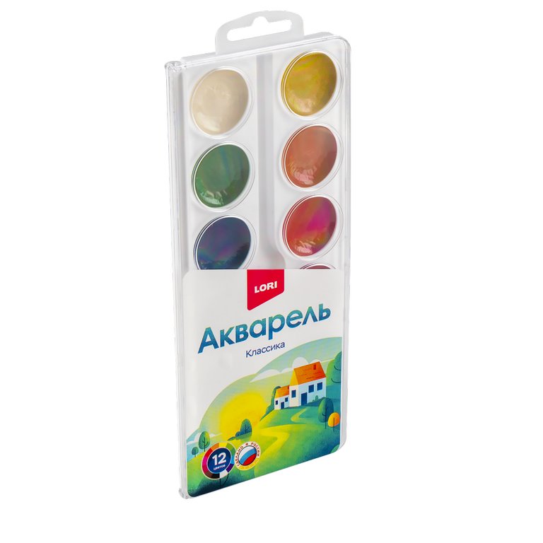 Краски акварельные 12 цв. LORI "Классика" (без кисти, пласт. упаковка)