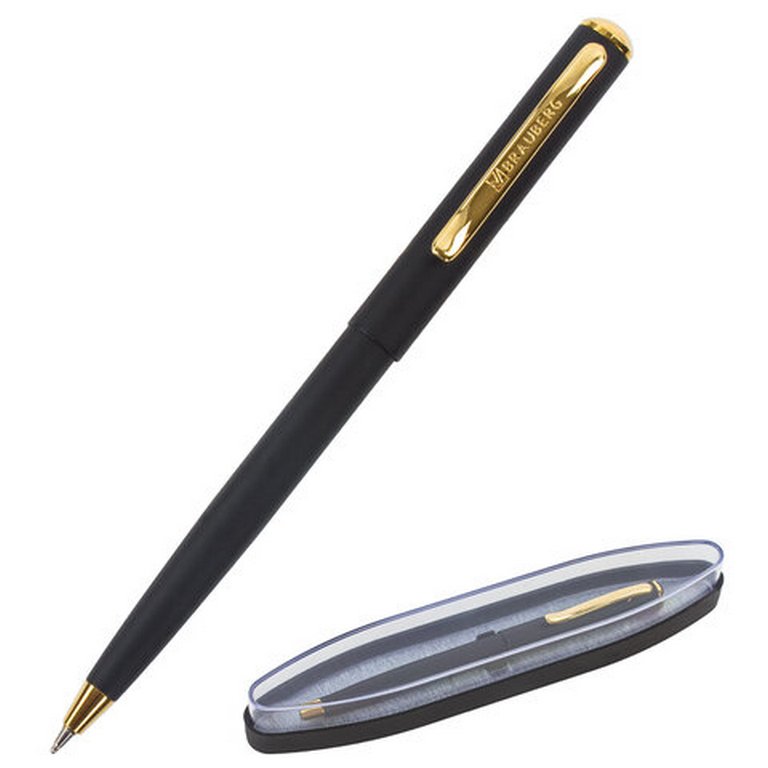 Ручка шариковая Brauberg "Maestro" корпус черный с золот., синяя 0,5мм