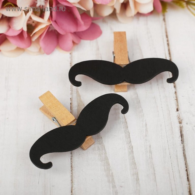 Прищепки деревянные с декором "Усы" (6 шт/уп)