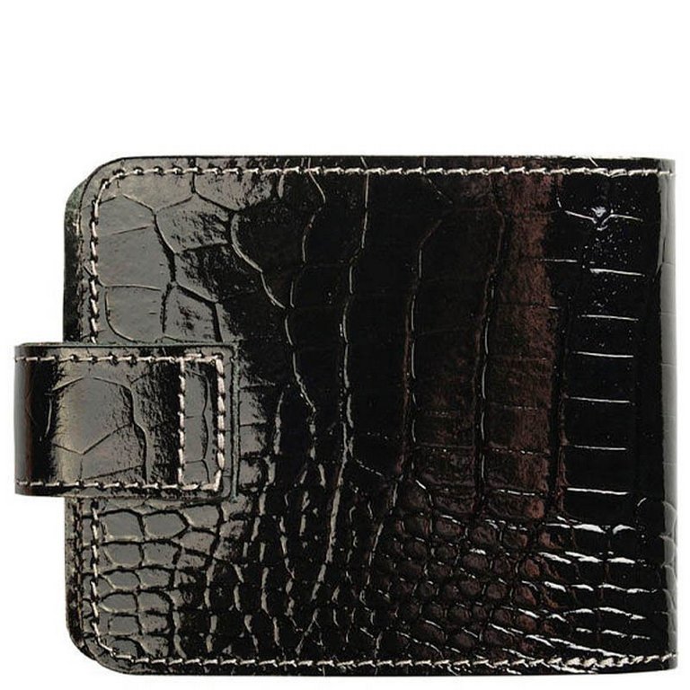 Портмоне Faetano "Геккон" малое, с хлястиком, нат. кожа, черный