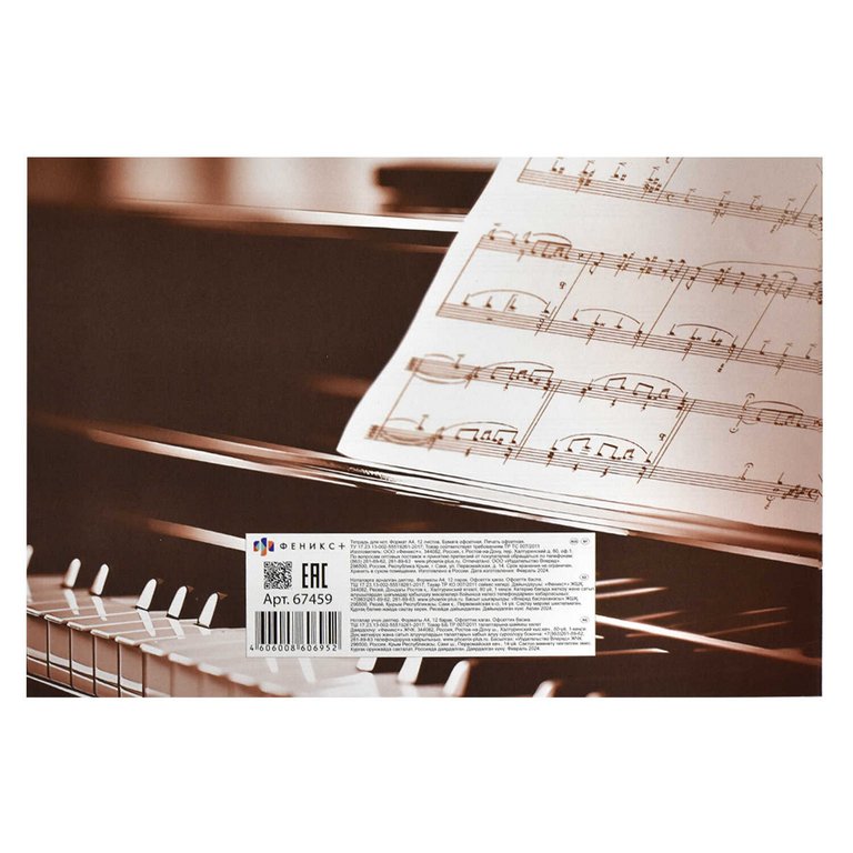 Тетрадь для нот 12 л., А4 на скрепке  "МУЗЫКА СЕРДЦА" 115г/м2