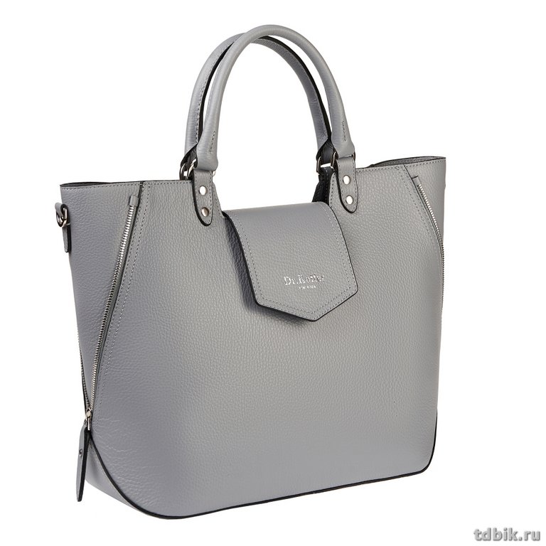 Сумка женская Dr.Koffer 36х30х14см см, нат.кожа, две ручки, сер/голубая