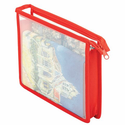 Папка для тетрадей А5 на молнии ПИФАГОР прозрачная, красная