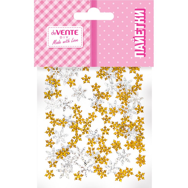 Пайетки декоративные снежинки "DIY Snowflakes" 15 г deVENTE (золото/серебро)