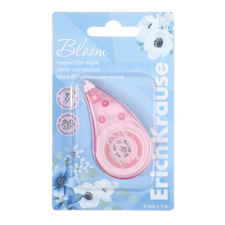 Корректирующая лента в диспен. 5 мм х 7 м ErichKrause Pastel Bloom, ассорти