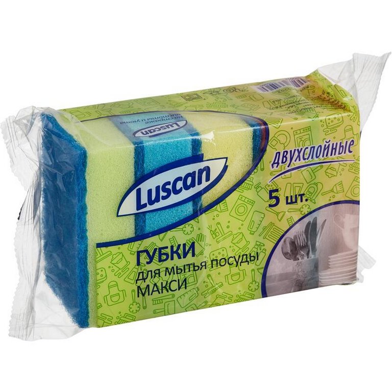 Губка для посуды поролоновая 92*65*30 мм, 5 шт/уп Luscan MAXI
