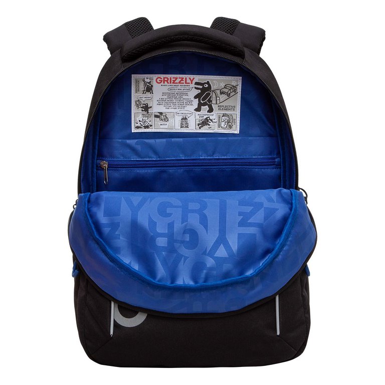 Рюкзак школьный для мальчика Grizzly 27*40*20 см, черный/синий