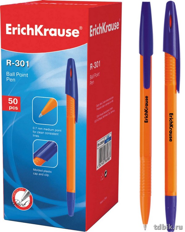 Ручка шариковая ErichKrause R-301 Orange 0,7мм синяя (стерж.140мм, линия 0,35мм)