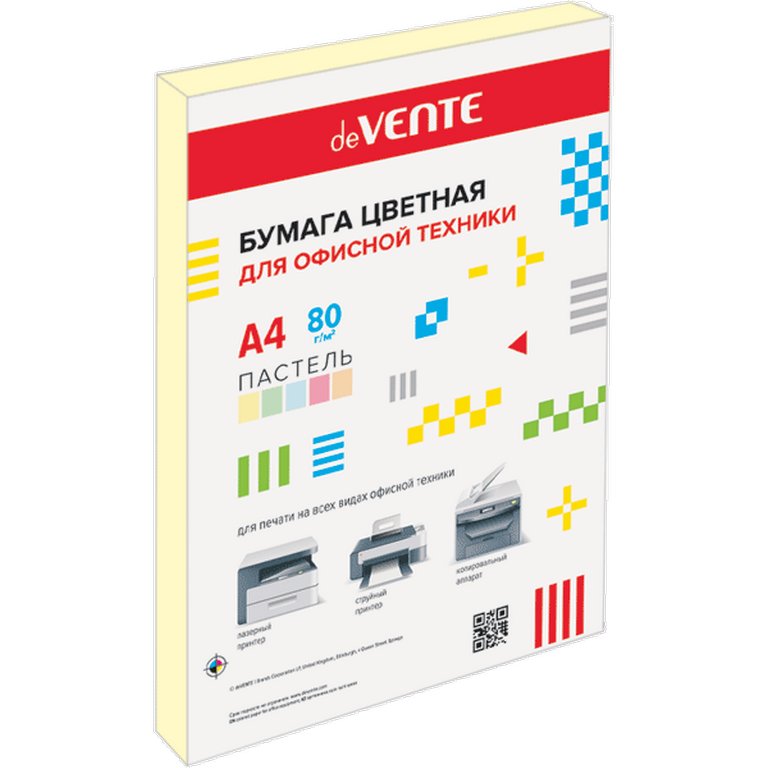 Бумага "deVente" 80г/м2 А4,  50 лист/уп, желтый пастельный