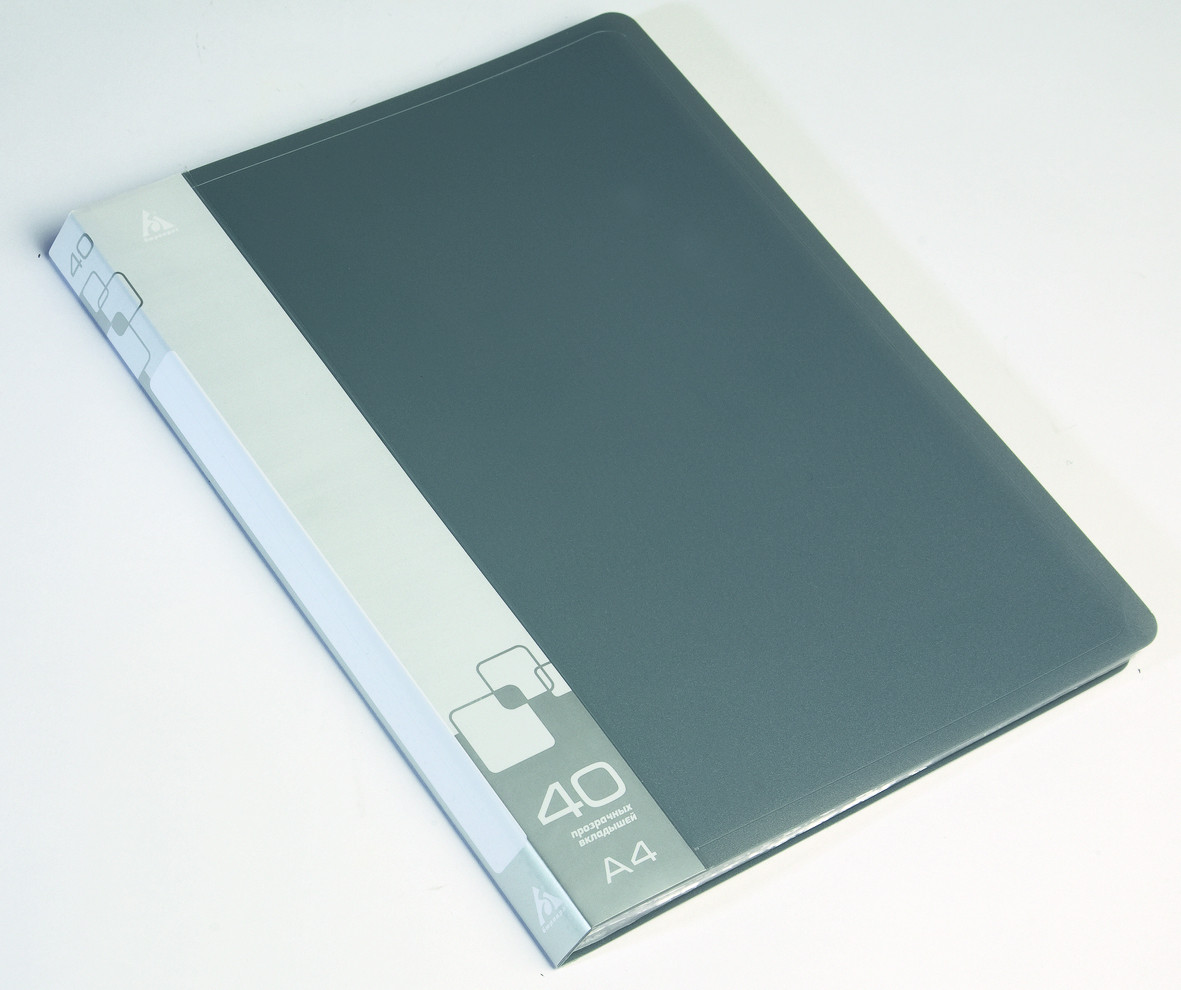 Папка А4 40 прозр.вклад. карман на торце, пластик 0,65 мм серая Бюрократ