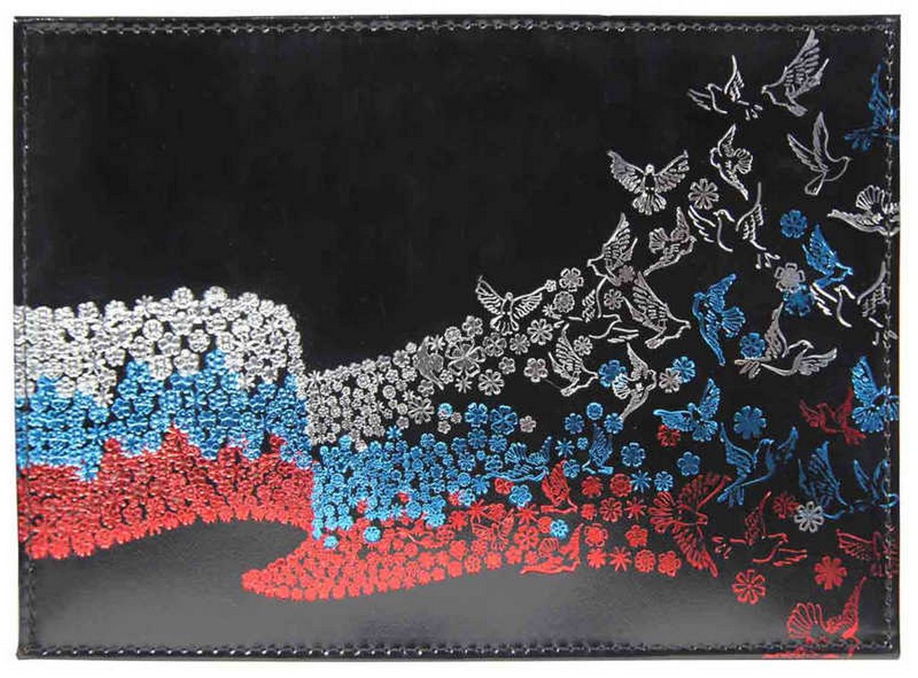 Обложка для автодокументов нат. кожа. лак, черный, тиснение тремя цветами