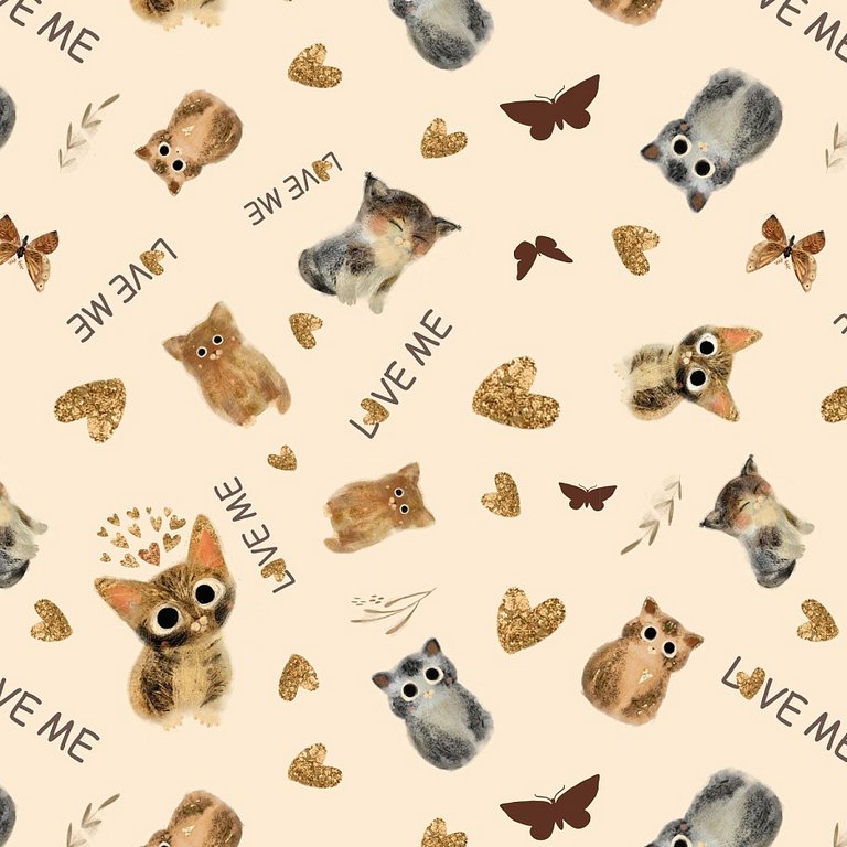 Бумага упаковочная 70*100см  в рулоне "Love me. Котики. Счастье" BrunoVisconti