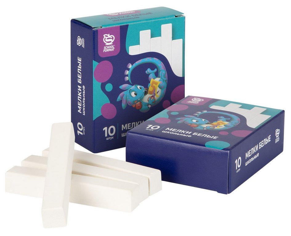 Мел школьный белый  10шт. Schoolformat, мягкий, квадратные