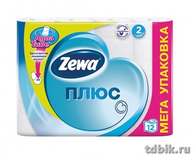 Туалетная бумага (12 рул/уп) 2 слоя, L-23 м, шир.-95 мм  Zewa/Zemma-плюс, цв. белый