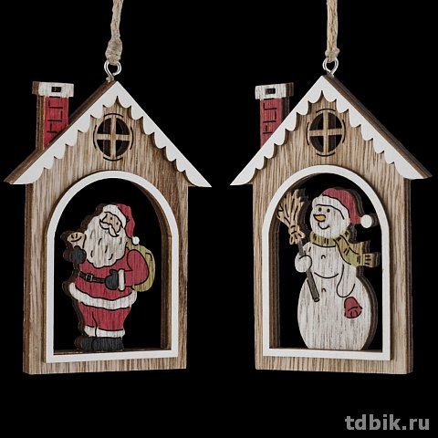 Украшение елочное из дерева "Новый год в окне", 11см