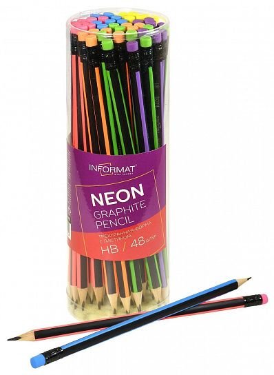 Карандаш ч/г HB с рис. трехгранный Informat "Neon" с ластиком