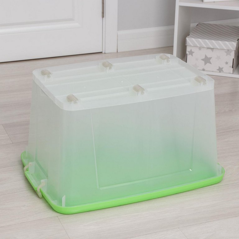Контейнер для хранения, 75 л. 700х500х380 мм Darel Box пластиковый с крышкой, прозрачный/мятный