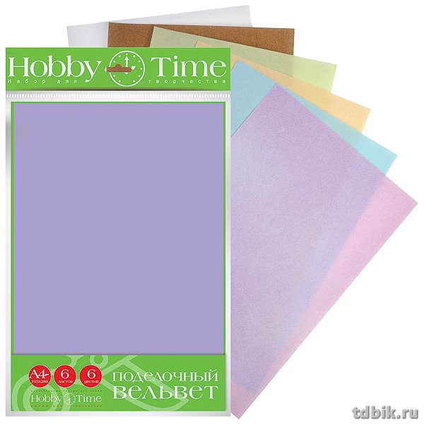 Поделочный вельвет "Пастельные цвета" А4, 6 листов, 6 цветов HobbyTime