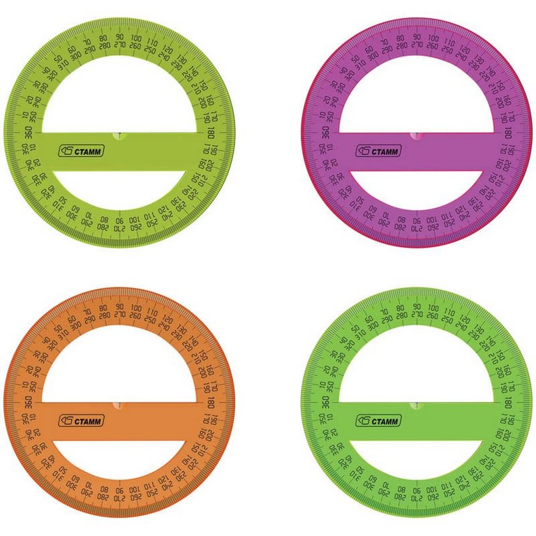 Транспортир пластик 10 см. 360 град. флуоресцентный Стамм