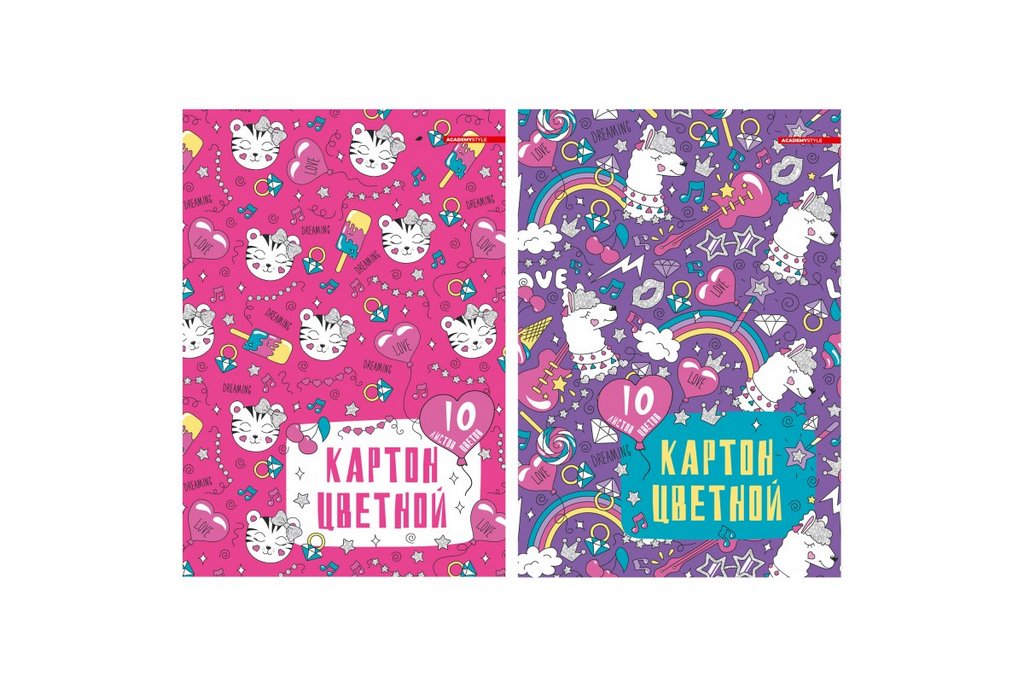 Набор цв. картона А4 10 лист 10 цв. (2 мет.) "Яркий паттерн"