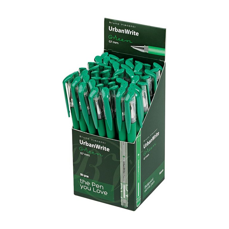 Ручка шариковая масляная BV UrbanWrite резин. упор 0,7мм зеленая (стерж. 139мм, линия 0,5мм)