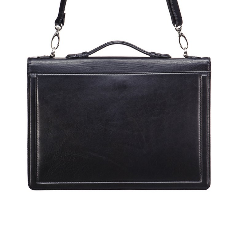 Портфель Dr.Koffer 27*37*4см, нат. кожа, со съемным плечевым ремнем, черный