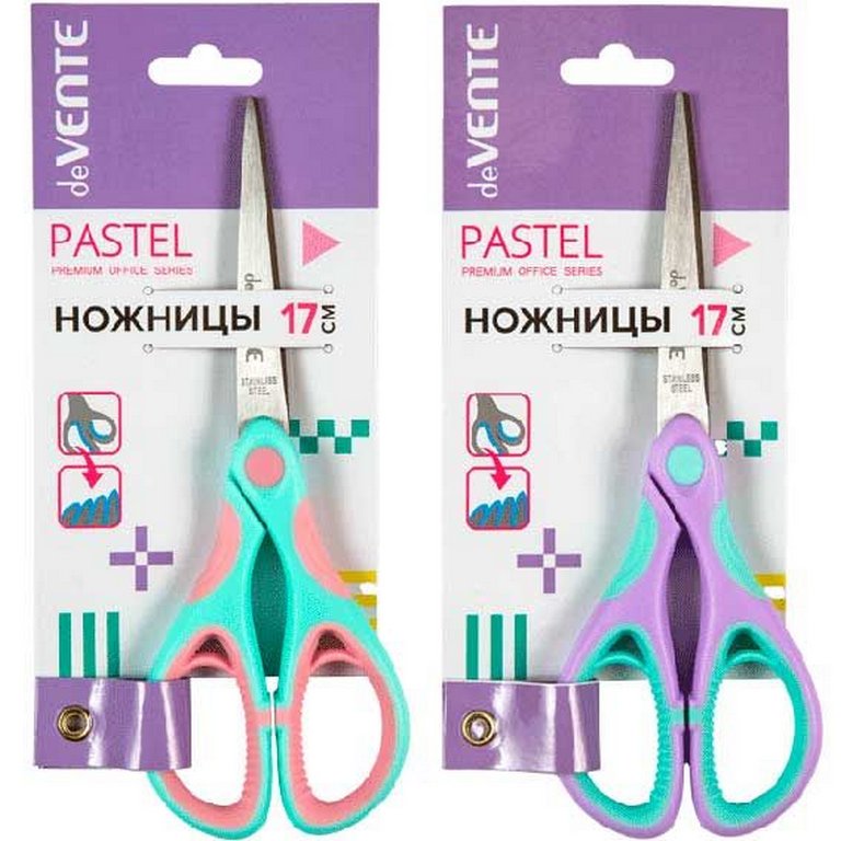 Ножницы 170 мм пластмас. рукоятка с резиновыми вставками deVENTE "Pastel"