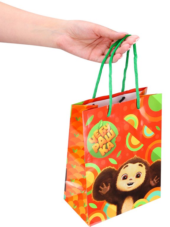 Пакет бумажный 18*23см ламинированный "Радостный Чебурашка"