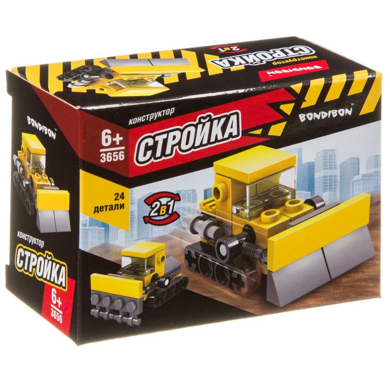 Конструктор пластиковый  24 дет. "Стройка Бульдозер" Bondibon