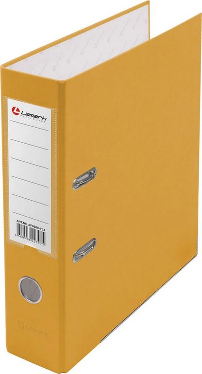 Папка-регистратор А4 80мм Lamark пл. карман на торце, метал. окантовка, желтая
