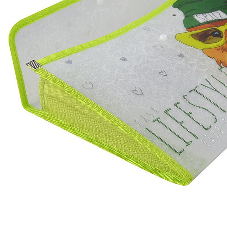 Папка для тетрадей А4 на кнопке BrunoVisconti "Псы на стиле. Шпиц" с текстильной окантовкой