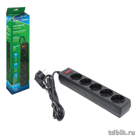 Сетевой фильтр Defender ES (5 розеток) 3м, черный, с авт.предохр.