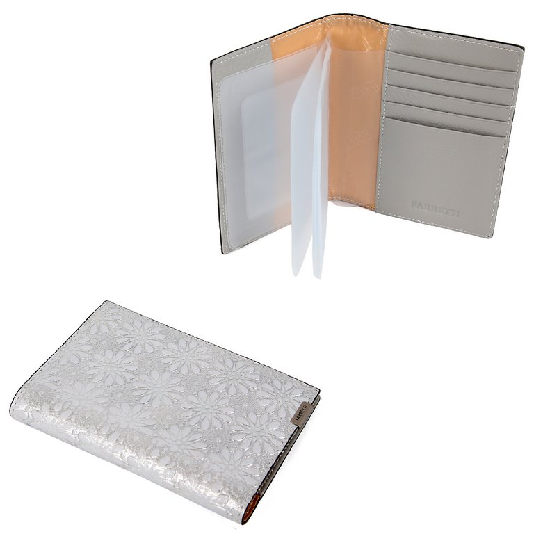 Обложка для документов FABRETTI женская, нат. кожа, 10*13,5*1,5см, серебряный