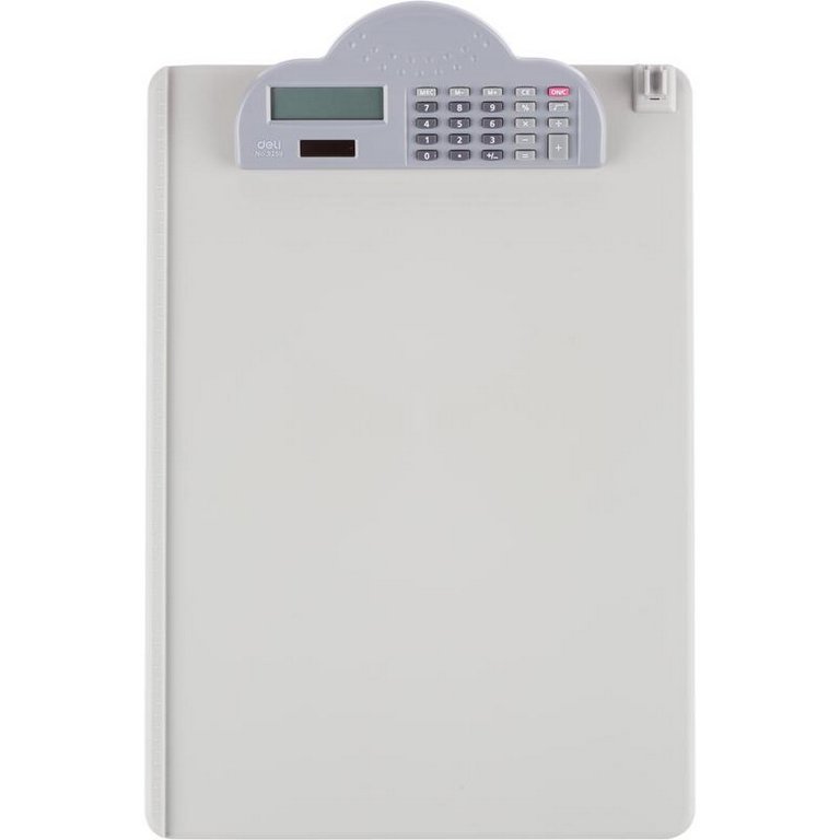 Папка-планшет А4 с верхним пластик. зажимом и калькулятором серый Deli