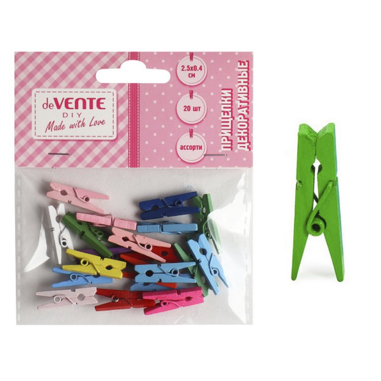 Прищепки деревянные 25мм цветные deVENTE "Цветной микс" 20 шт/уп