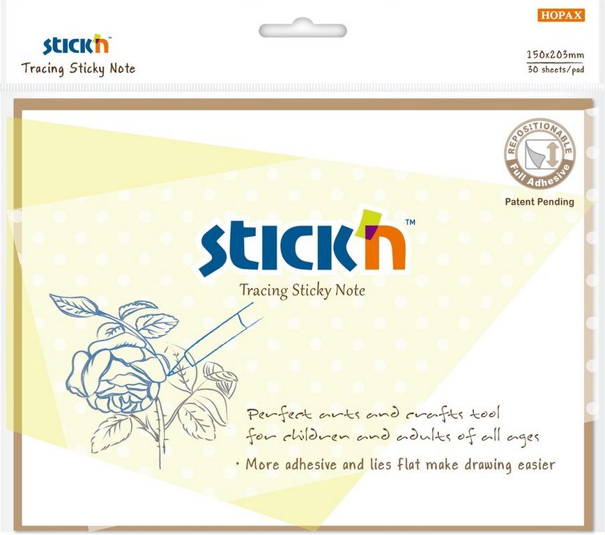 Бумага с клеевым краем 200*150 мм, белая (пластик) Stick`n Tracing Sticky Notes