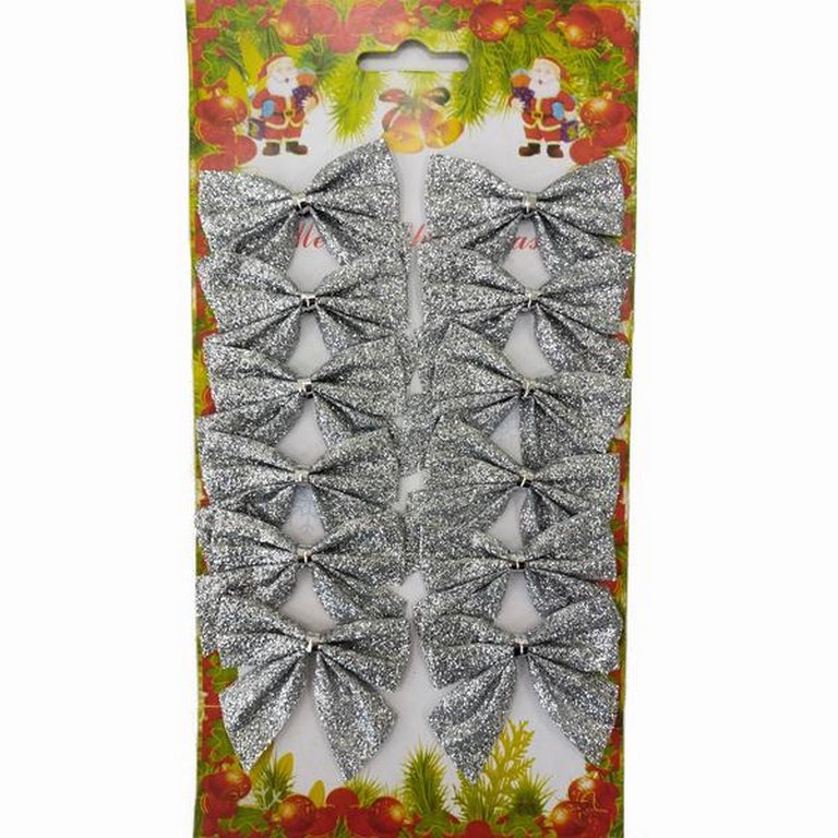 Бант серебро 12 шт, 5,5*5,5 см
