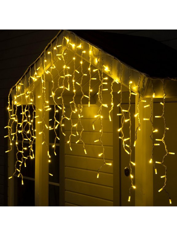 Гирлянда уличная Бахрома  3*0,9м, 144 теплых ламп, белая нить (IP65,от -40 до +40°С) монтаж до -10°С